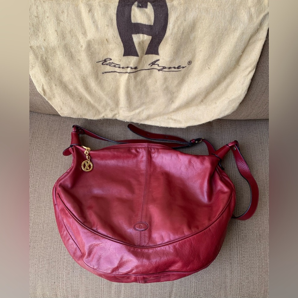 Etienne Aigner Vintage Red Leather Satchel Hobo Bag